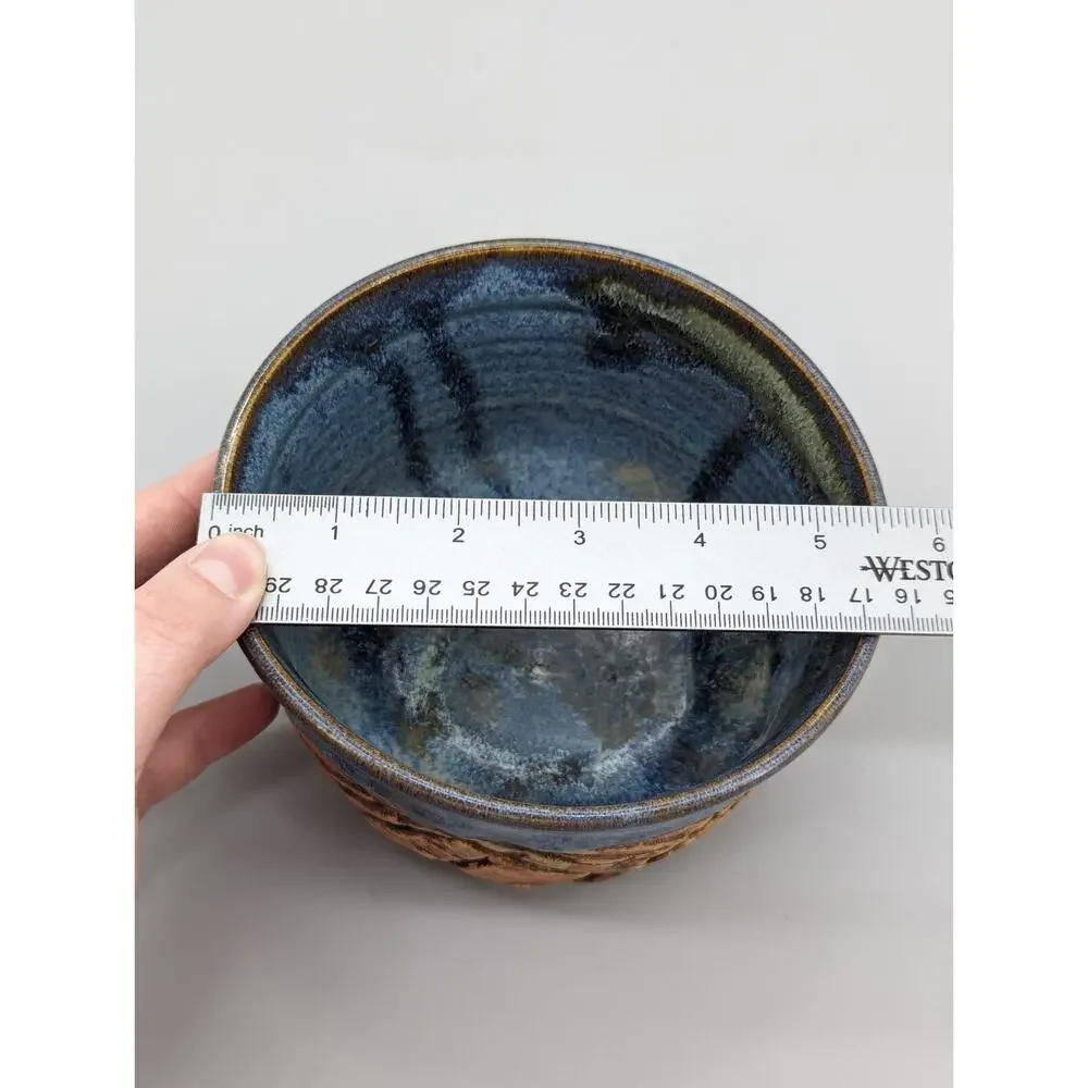 Mid Century Modern Pottery Craft Stoneware Bowl Incised Geometric Bowl 5.5